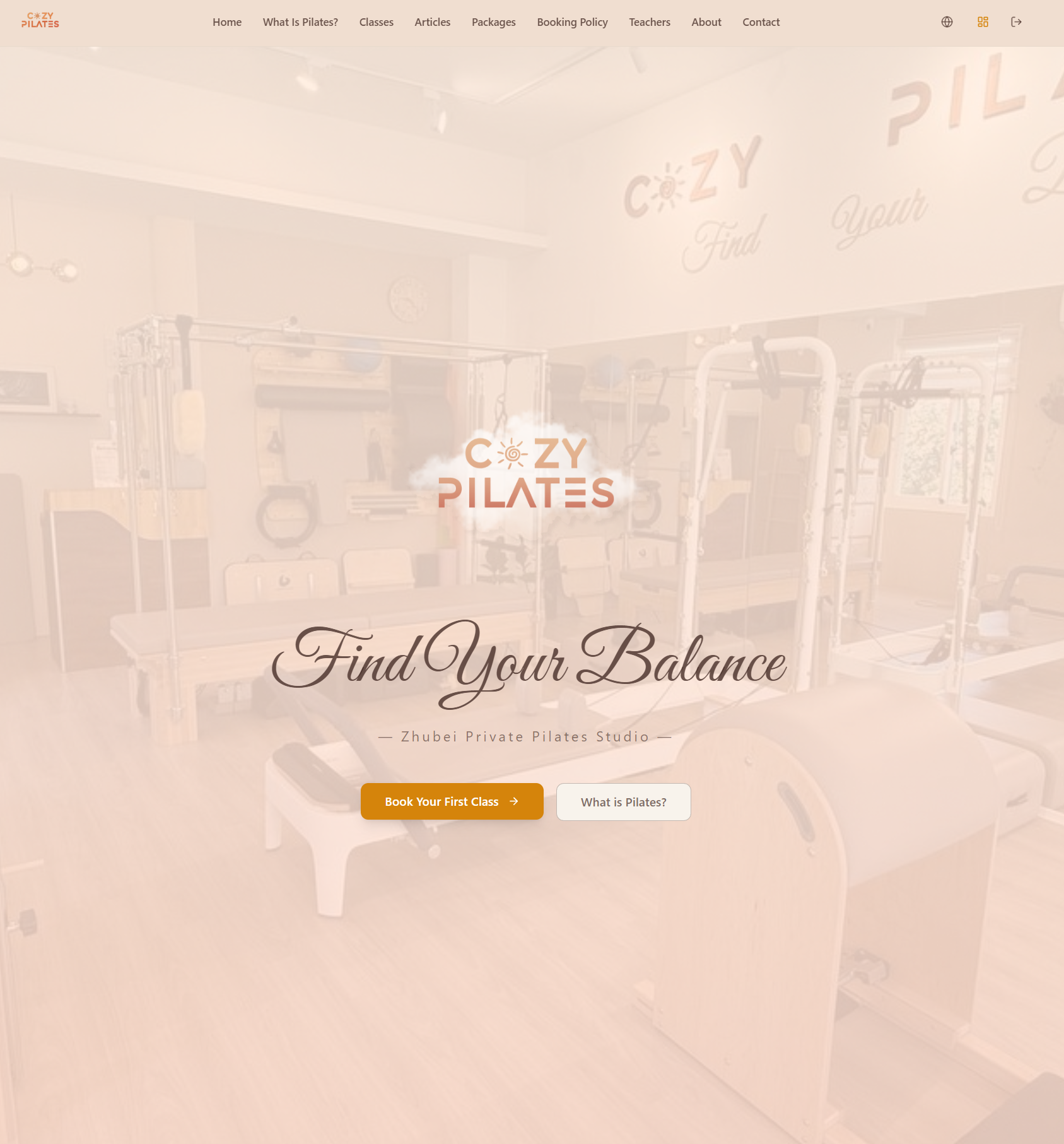 Page d’accueil du site Cozy Pilates